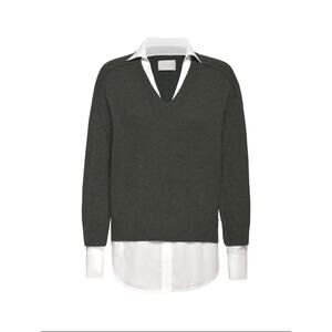 Brochu Walker Gray Wool Cashmere Layered Collared Sweater